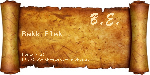 Bakk Elek névjegykártya